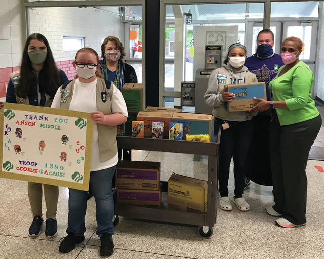 
			
				                                The Girl Scouts of Anson County donate boxes of cookies to Anson Middle School on May 3 as part of teacher appreciation week.
                                 Contributed Photo

			
		