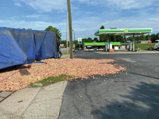 
			
				                                The tractor trailer spills out chicken by-product in Wadesboro, causing residents to be worried about the smell it will leave.
                                 Contributed Photo

			
		