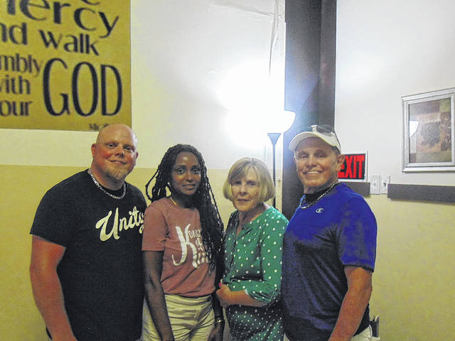 <p>(left to right) Pastor Steve Adams, Lyndsey Adams, Brenda Adams, and Pastor Tim Adams smile for the 22nd anniversary of Harvest Ministries.</p>
<p>Hannah Barron | Anson Record</p>