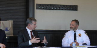 
			
				                                Governor Cooper and Hamlet Chief of Police, Dennis Brown, discuss the shortcomings of incarcerating citizens who need mental health services and not jail time.
                                 Matt Lamb | Daily Journal

			
		