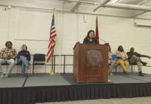 
			
				                                Kelly Sheppard, candidate for the Anson County School Board, speaks before an engaged crowd
                                 Lauren Monica | Anson Record

			
		