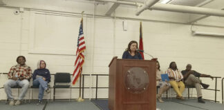 
			
				                                Kelly Sheppard, candidate for the Anson County School Board, speaks before an engaged crowd
                                 Lauren Monica | Anson Record

			
		