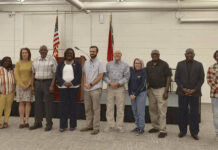 
			
				                                Pictured L to R: Talesha Ray Sunshine, State Rep. Mark Brody, Kayesha Nivens, Tara Eudy, commissioner Jarvid Woodburn, Lorrie Burns, Kyle Leary, Jeff Poplin, Carol Gibson, Frank Liles, Sylvester Bennett, Brandon Smith, and Don Jewell. Kelly Sheppard is not pictured.
                                 Lauren Monica | Anson Record

			
		