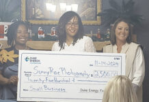 
			
				                                Pictured left to right, Ansonville Mayor Angela Caraway, Sunny Rae, and Emily Turner with Duke Energy
                                 Lauren Monica | Anson Record

			
		