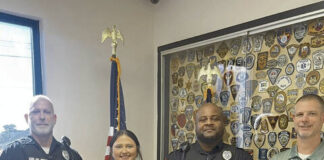 
			
				                                Pictured left to right; Sgt. Neely, Officer Goins, Officer Nivens, and Chief Brandon Chewning
 
			
		