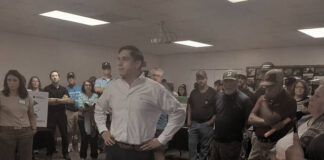 
			
				                                Vanguard Renewable’s Government Relations Manager Andre Herrera faced a tough crowd at Thursday’s meet-and-greet in Ansonville.
 
			
		